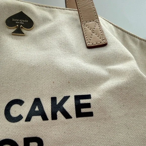 Kate Spade Eat Cake For Breakfast Canvas Tote Bag Red White Leather Trim - Picture 6 of 15
